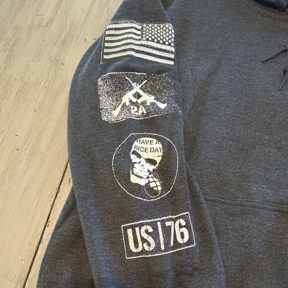 Grunt Style Dusty Blue Sleeve Logo Don’t Tread On Me Hoodie Sweatshirt Men’s L - Picture 2 of 9